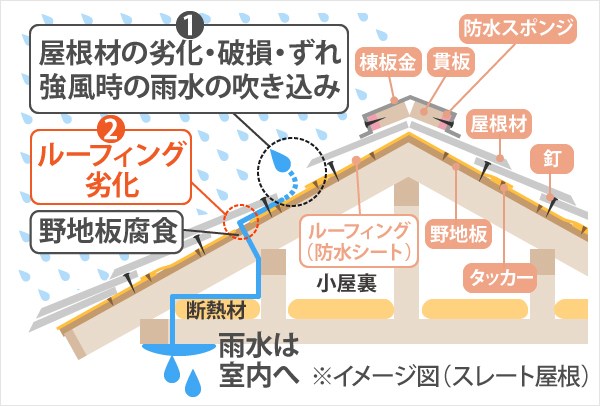 スレート屋根内部構造のイメージ図